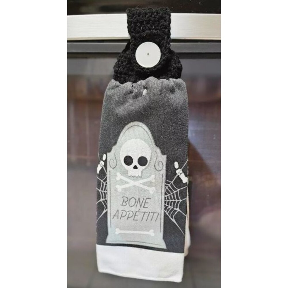 Halloween Crocheted Hanging Kitchen Hand Full Towel Tombstone Skull Microfiber